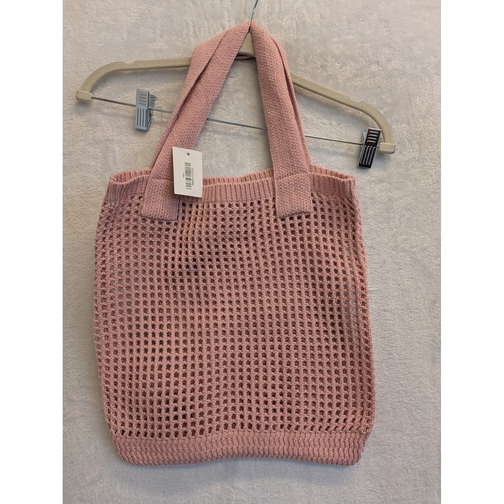 Pink Crochet Knit Tote Bag Mesh‎ Open Weave Summer Beach Bag